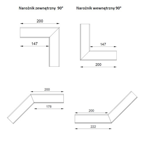 Narożnik rynny R50 zewnętrzny, wewnętrzny 135 i 90 stopni