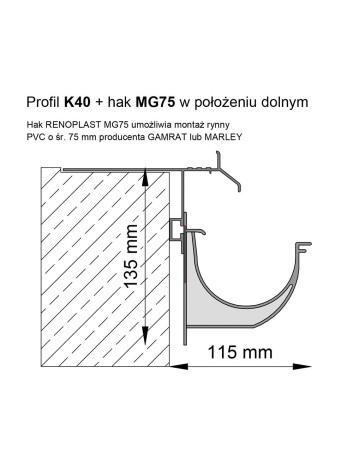 Profil aluminiowy okapowy z rynną Renoplast K40